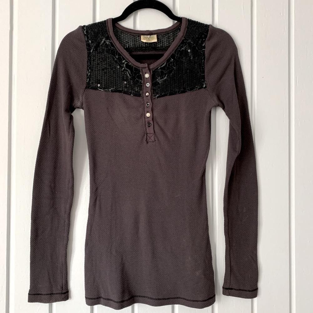 FREE PEOPLE waffle knit thermal with sequins S